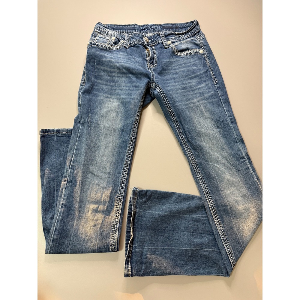 Grace in LA Womens Bootcut Jeans Size 28 Medium Wash Embroidered Western Denim